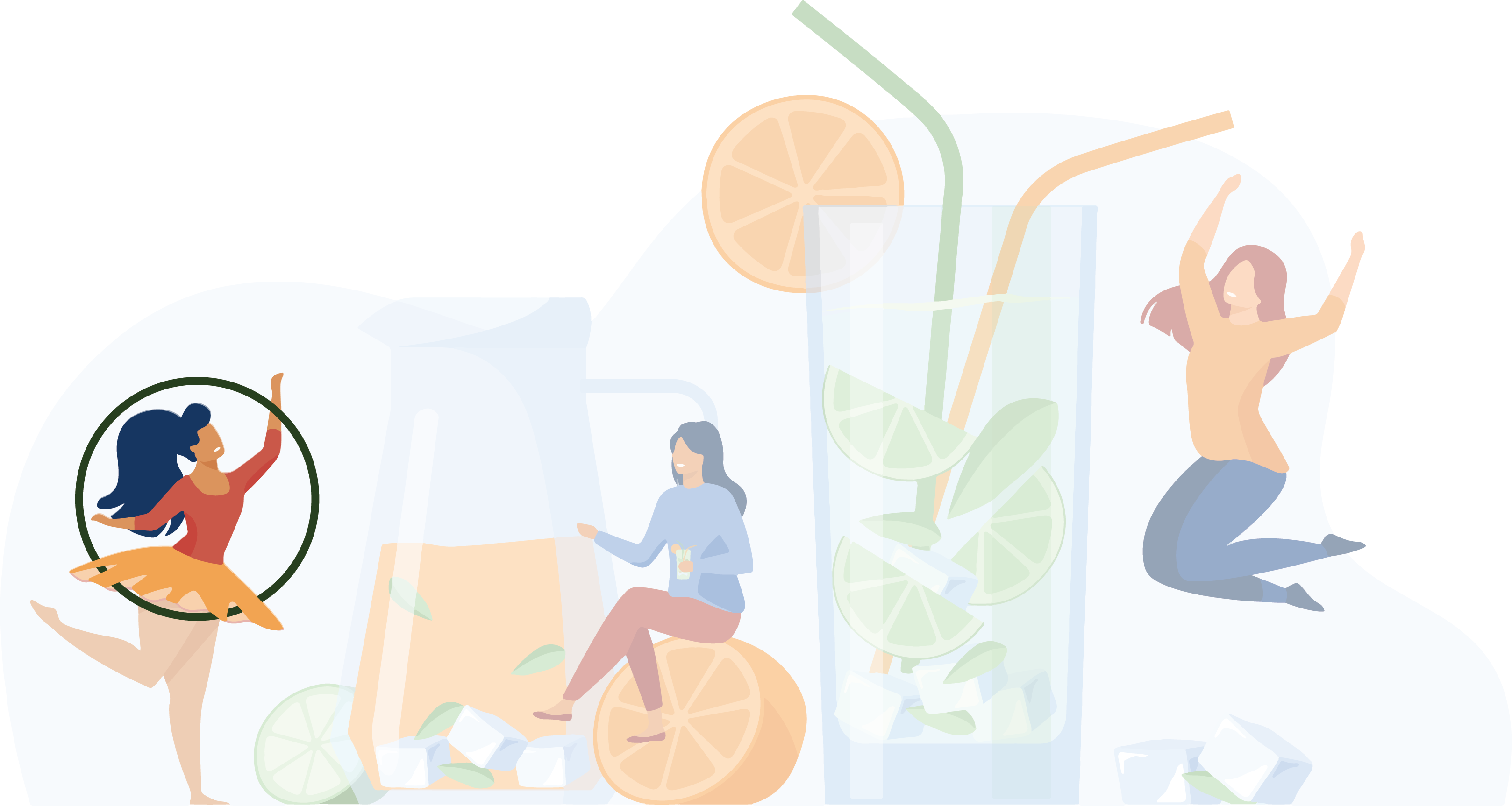 illustration of happy girls drinking fresh lemonade