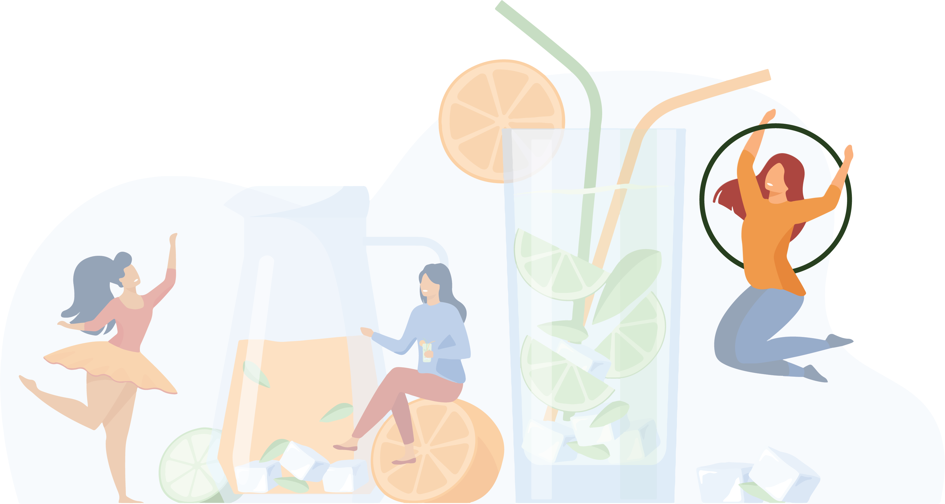 illustration of happy girls drinking fresh lemonade